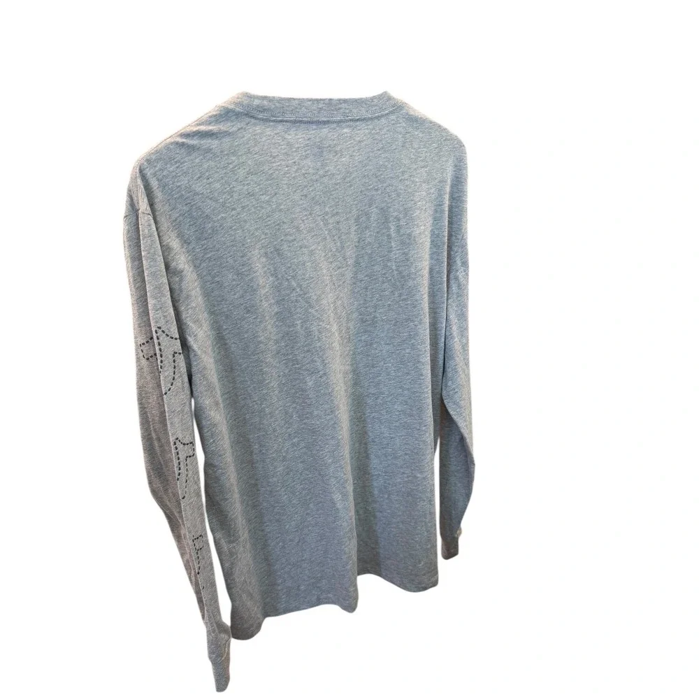TRUE RELIGION Men's Heather Grey Printed Logo Long Sleeve T-Shirt Sz XL Side hit